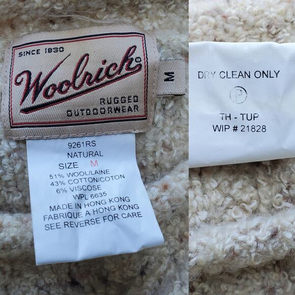 Vintage Woolrich Wool Blend Cable Knit Sweater Rolled Mock Neck Cream Sz M - Picture 11 of 11